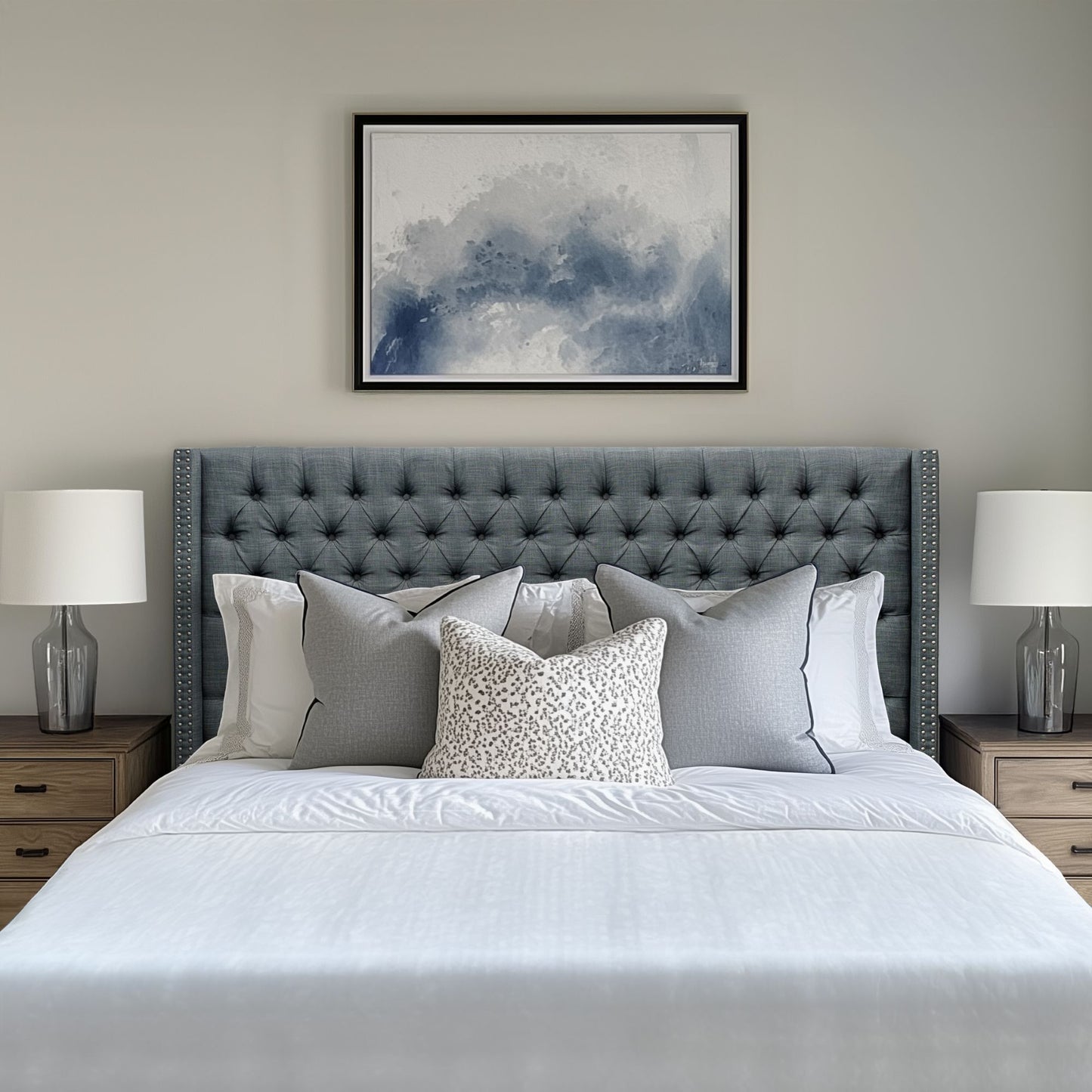 Amelia Upholstered Wingback Headboard with Button Tufting & Nailhead Trim