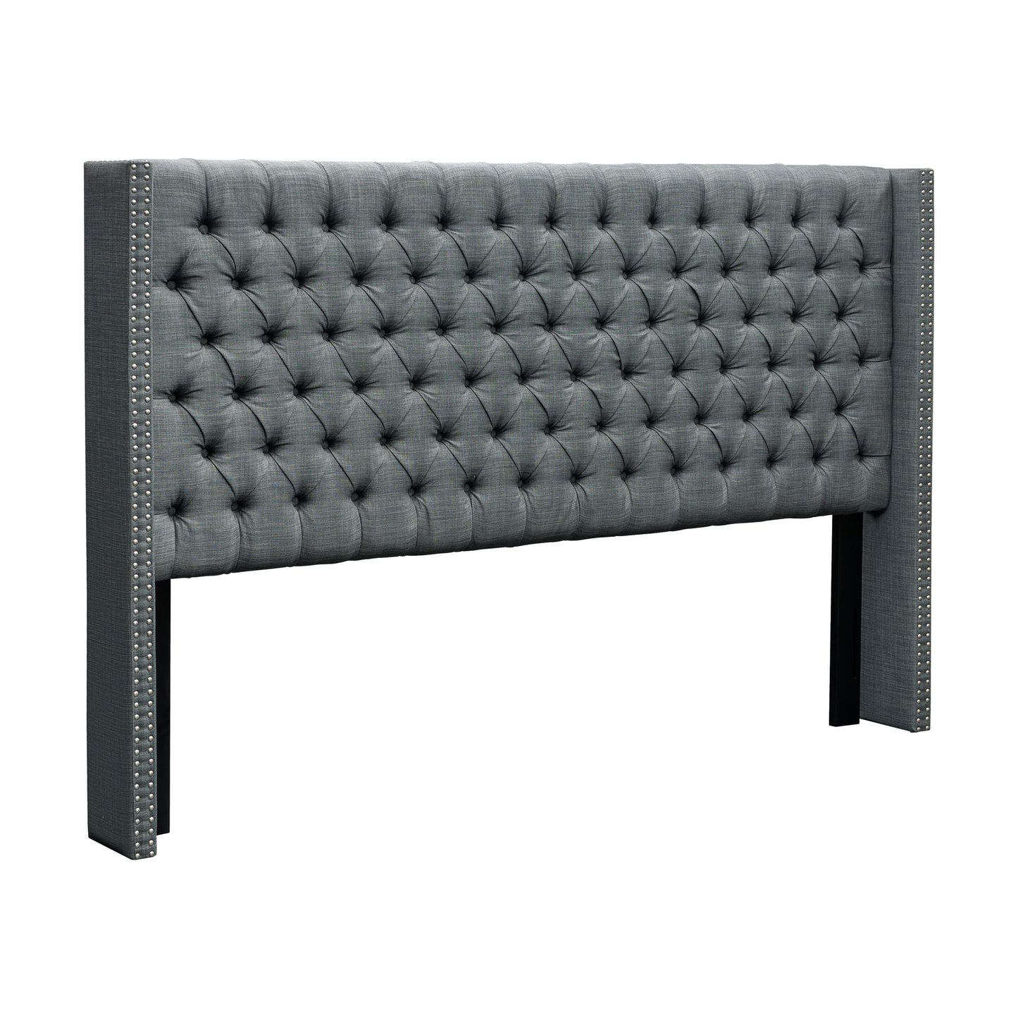 Amelia Upholstered Wingback Headboard with Button Tufting & Nailhead Trim