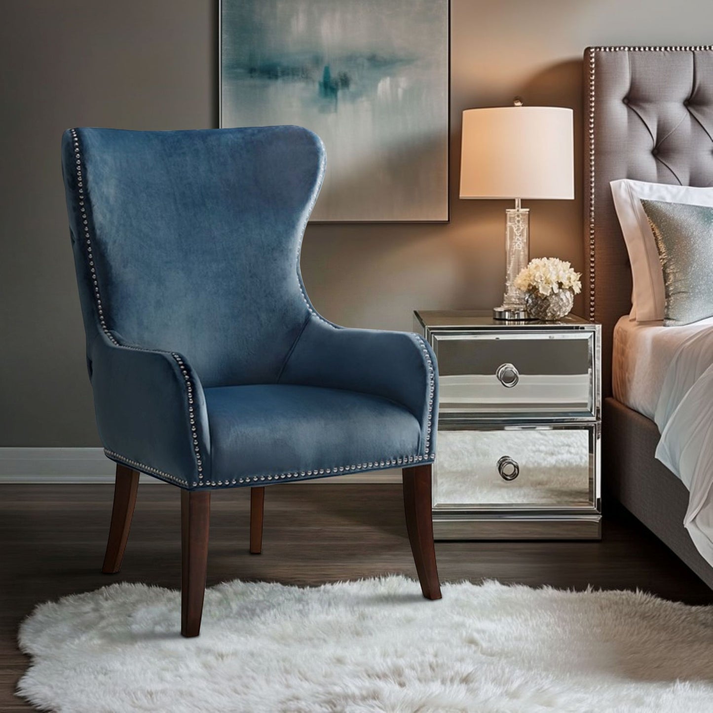 Hancock Button Tufted Wingback Accent Chair with Nailhead Trim