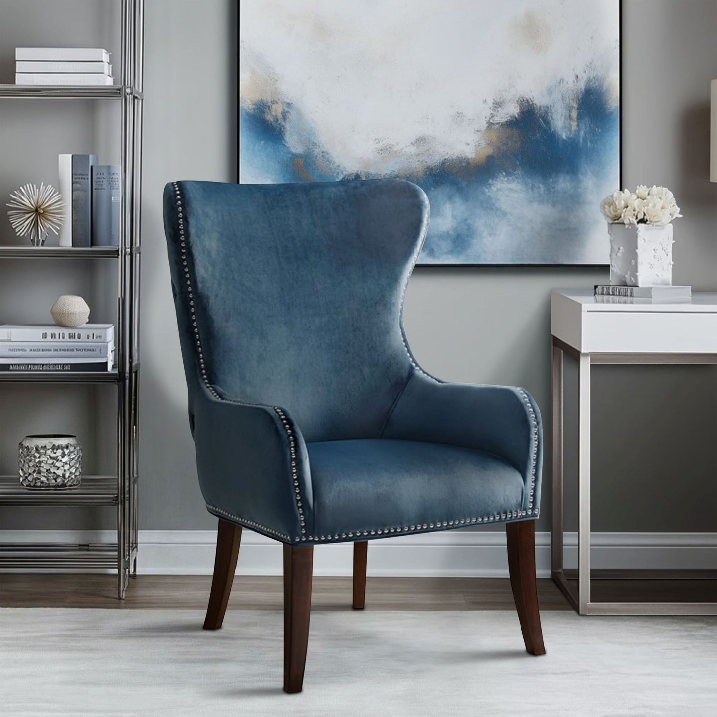 Hancock Button Tufted Wingback Accent Chair with Nailhead Trim