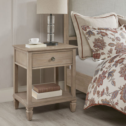 Victoria one-drawer wood bedside table with shelf