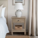 Victoria one-drawer wood bedside table with shelf