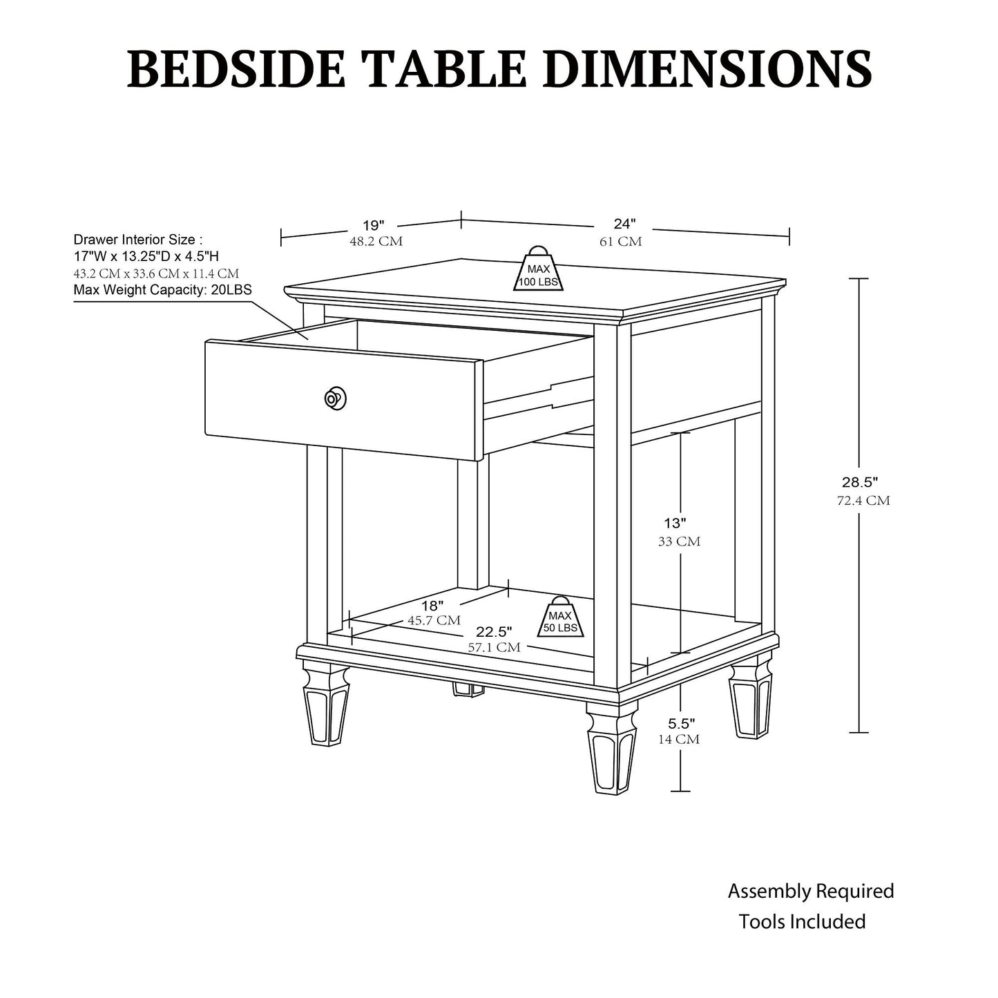 Victoria one-drawer wood bedside table with shelf