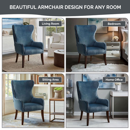 Hancock Button Tufted Wingback Accent Chair with Nailhead Trim