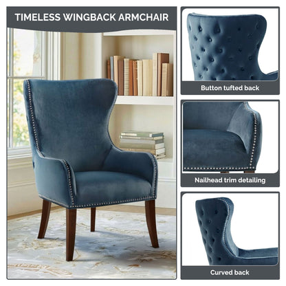 Hancock Button Tufted Wingback Accent Chair with Nailhead Trim