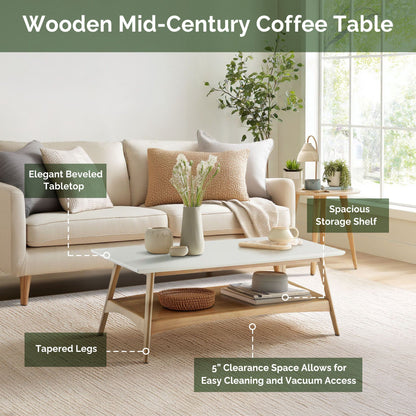 Parker Mid-century Coffee Table with Storage Shelf
