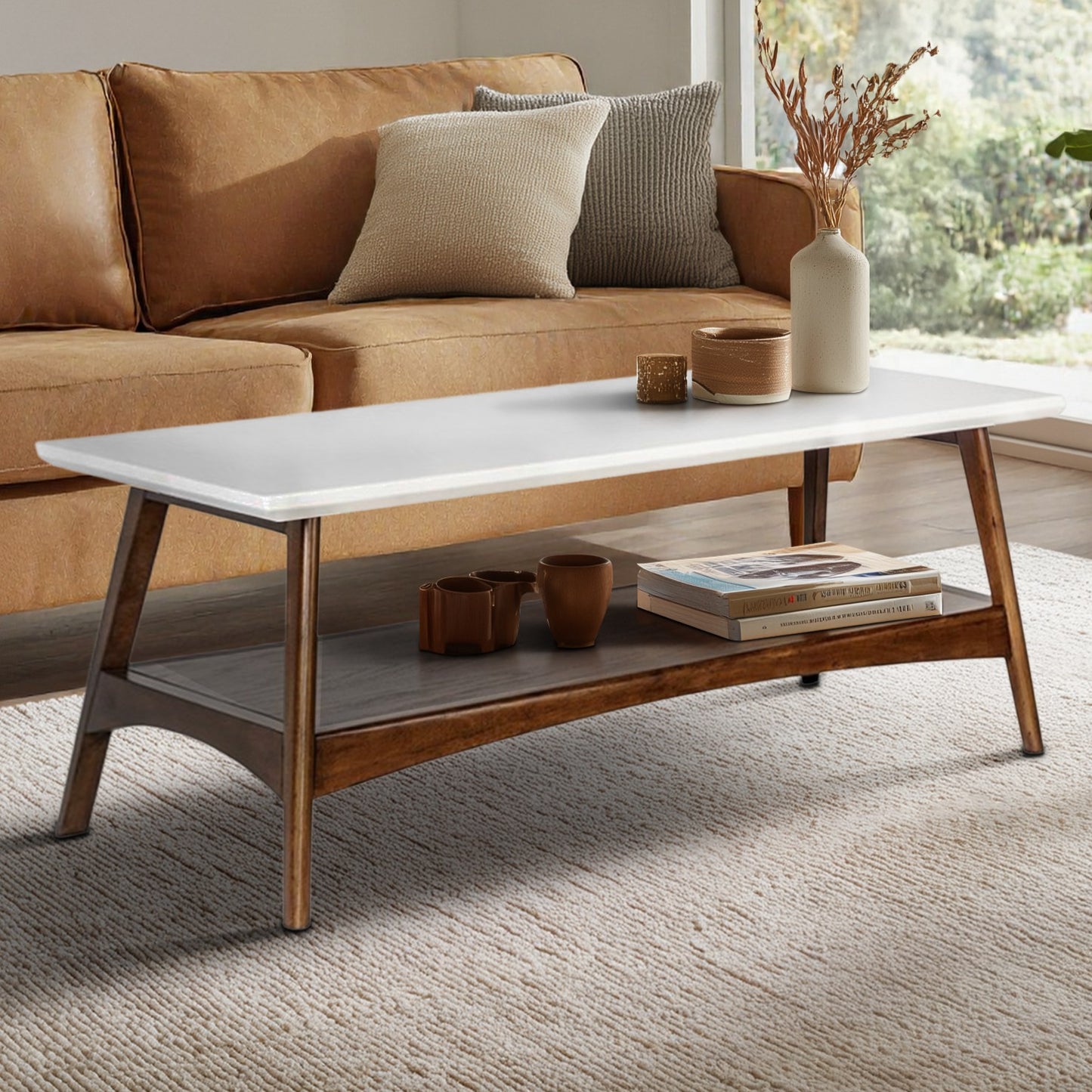 Parker Mid-century Coffee Table with Storage Shelf