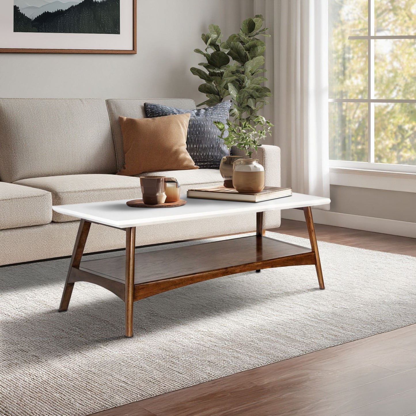 Parker Mid-century Coffee Table with Storage Shelf