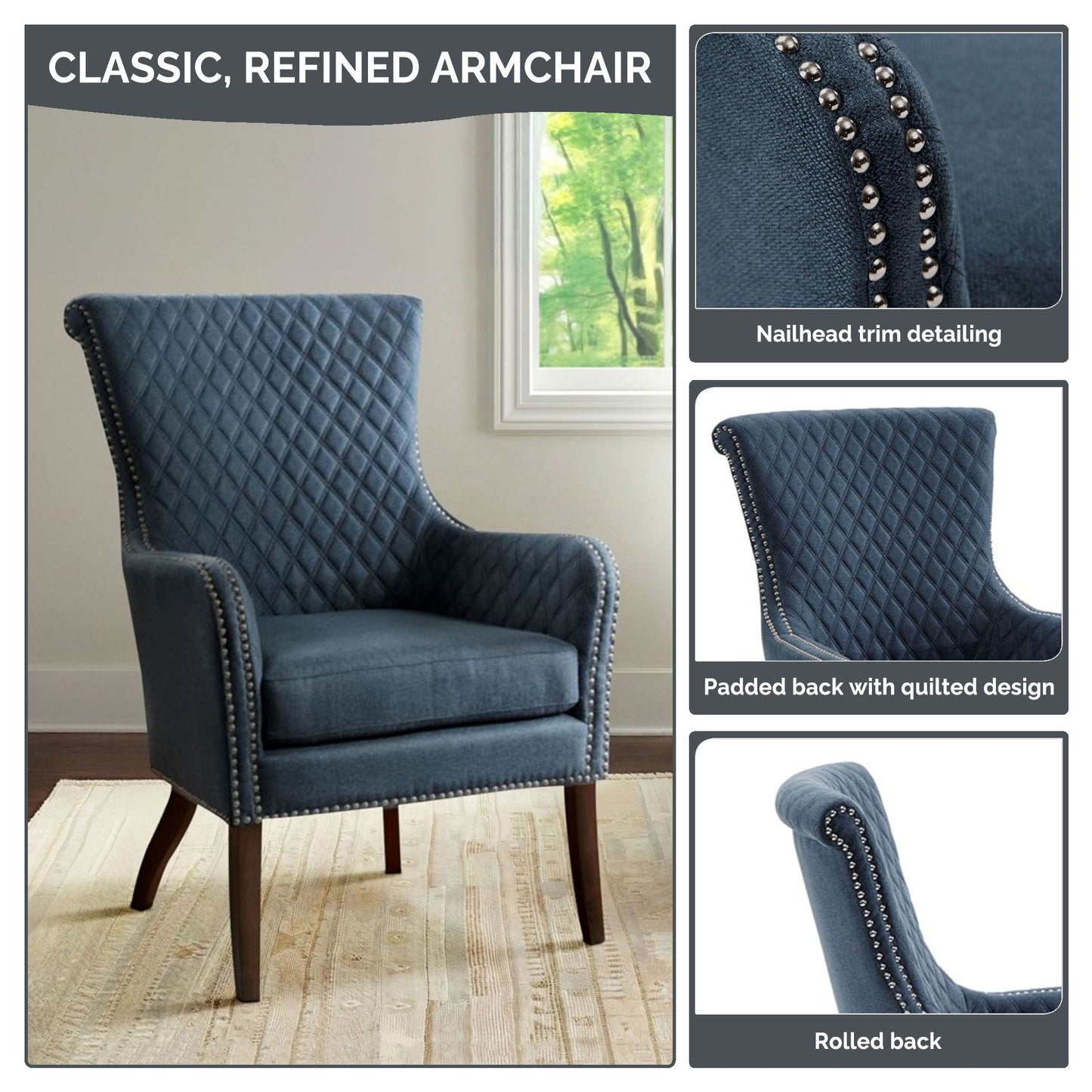 Heston Quilted Back Arm Chair with Nailhead Trim