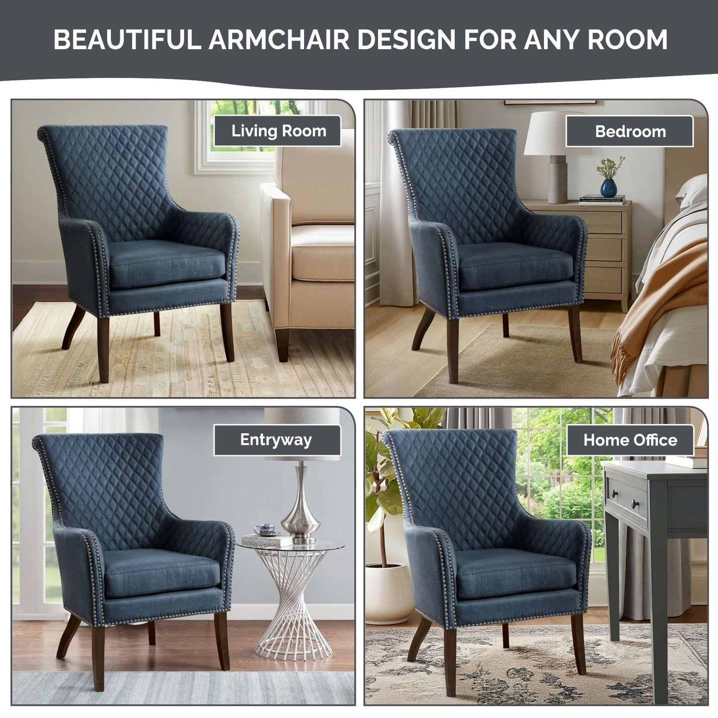 Heston Quilted Back Arm Chair with Nailhead Trim