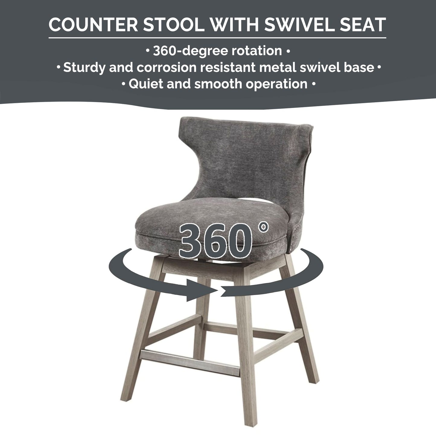 Emmett 360-degree swivel counter stool with nailheads