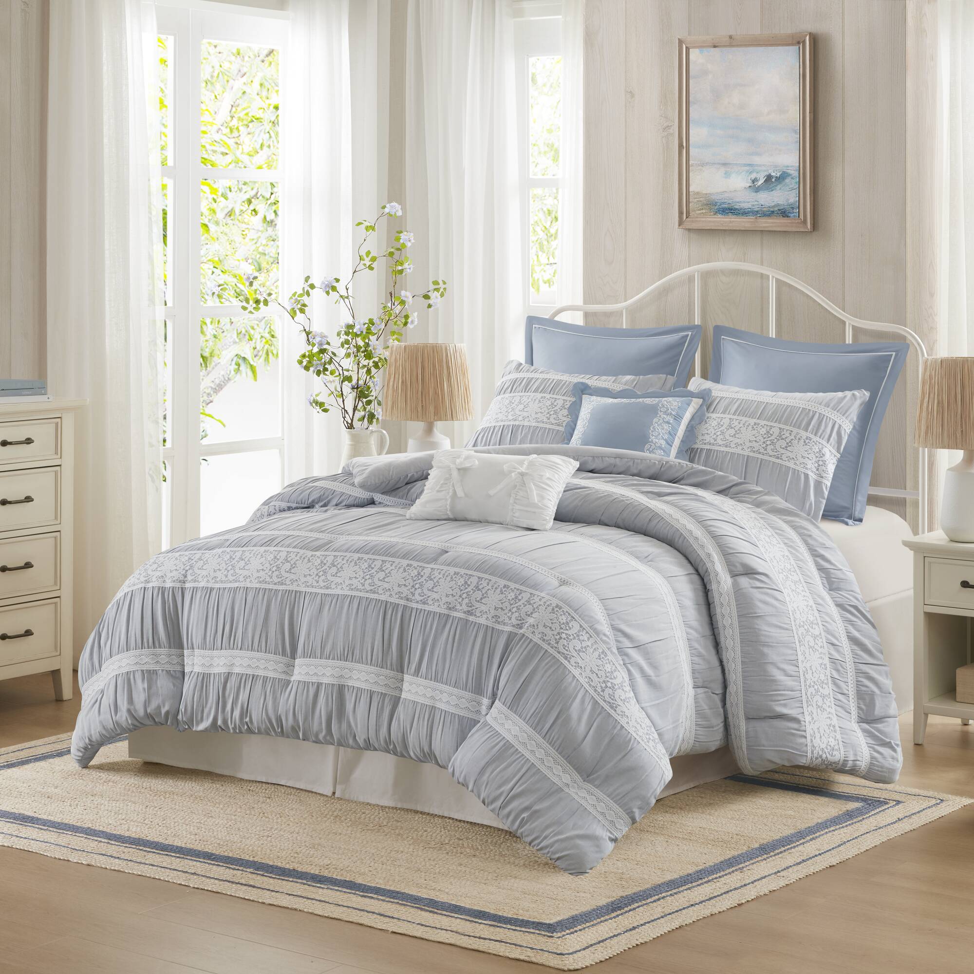 Perryn Jacquard 7 Piece Comforter Set with Decorative Pillow
