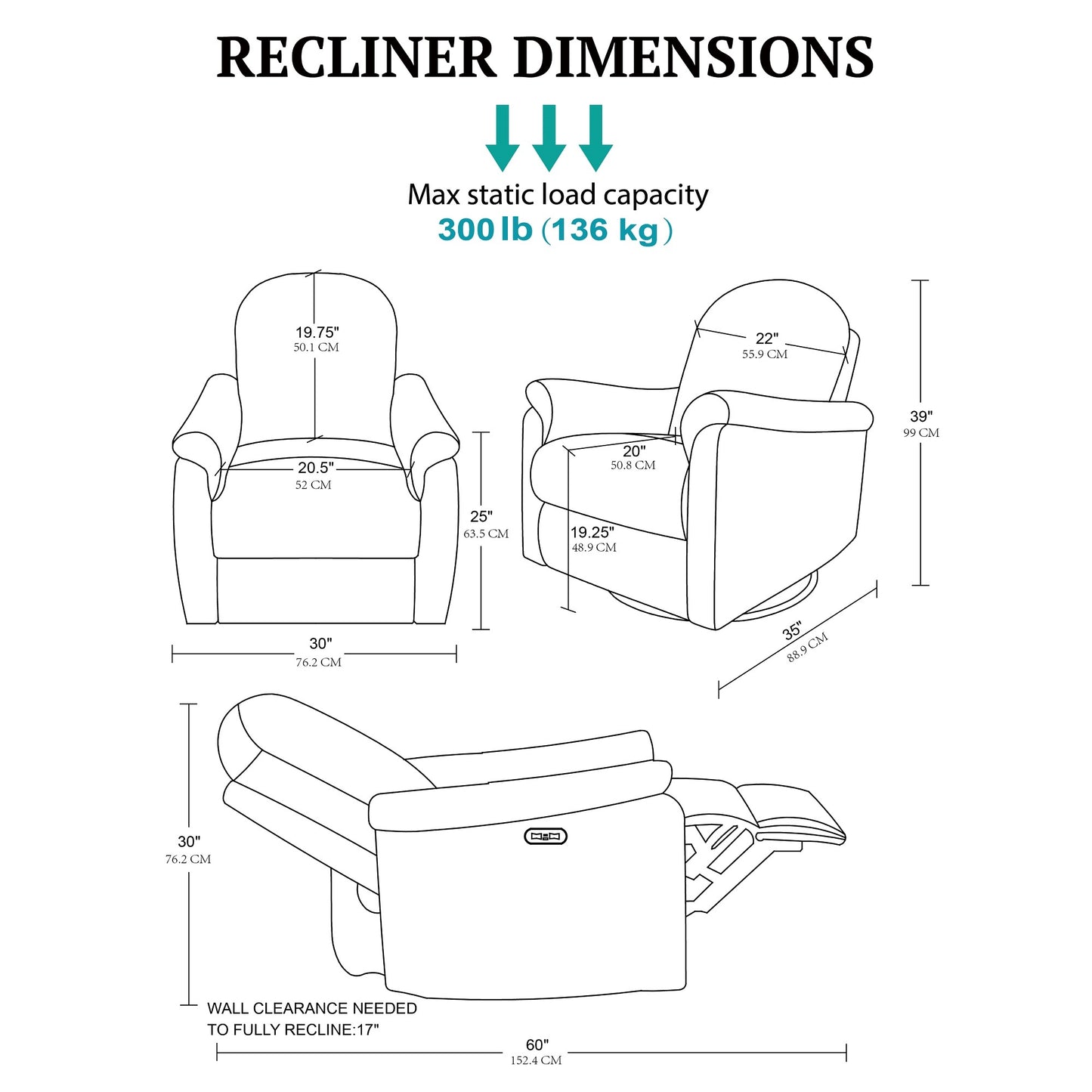 Elio Power Recliner 3-in-1 with Swivel, Glider, Charging Station