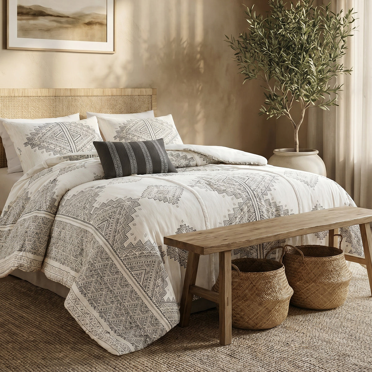 Ibiza 4-Piece Printed Comforter Set with Throw Pillow