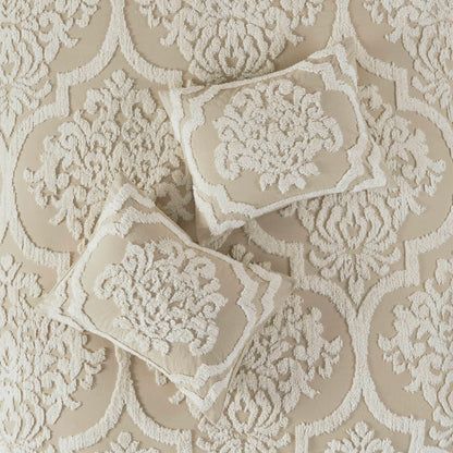 Viola 3 piece Tufted Cotton Chenille Damask Comforter Set