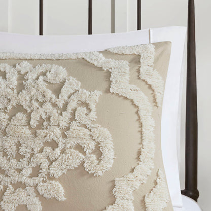 Viola 3 piece Tufted Cotton Chenille Damask Comforter Set