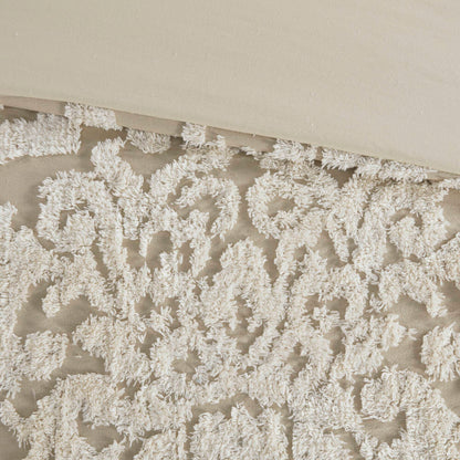 Viola 3 piece Tufted Cotton Chenille Damask Comforter Set