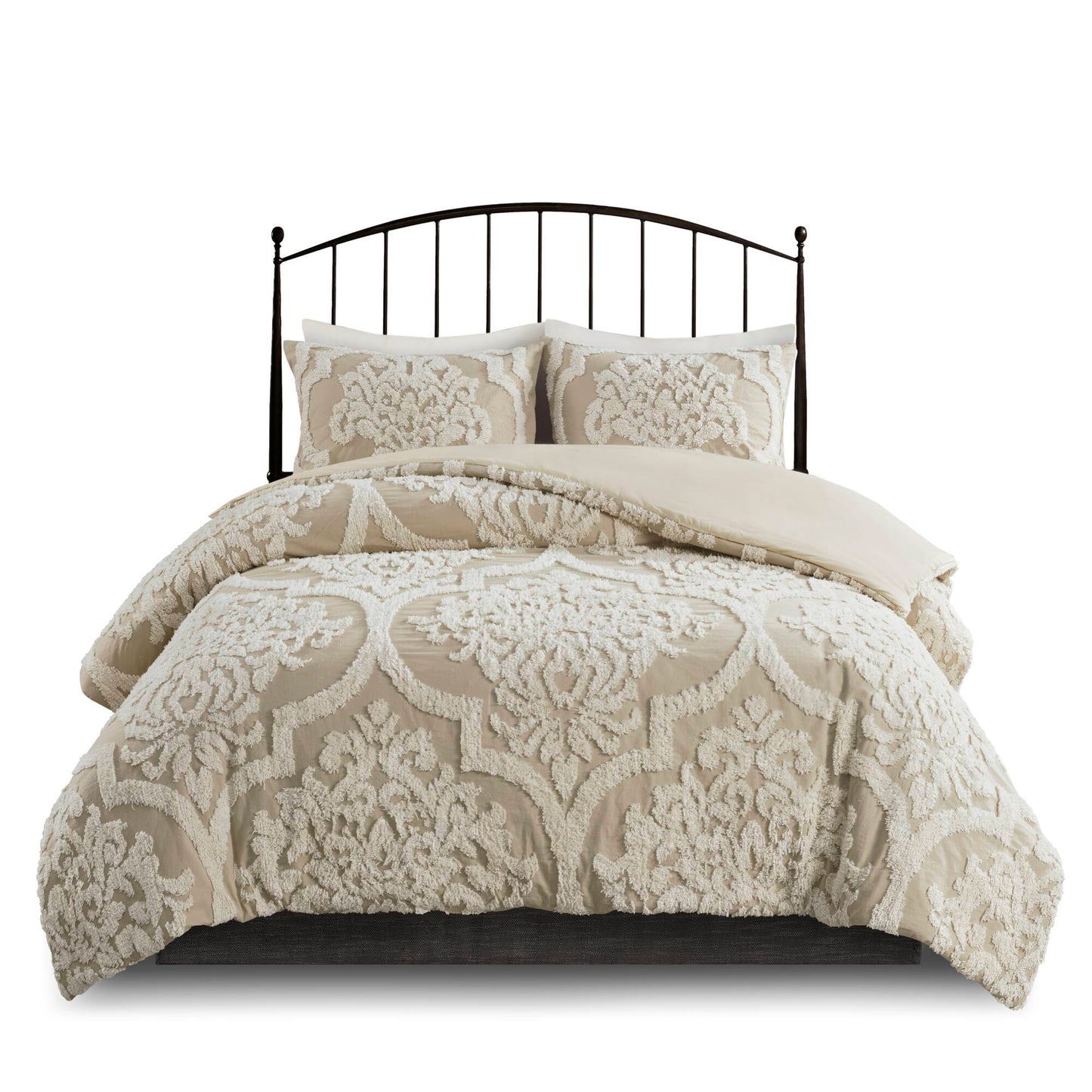 Viola 3 piece Tufted Cotton Chenille Damask Comforter Set