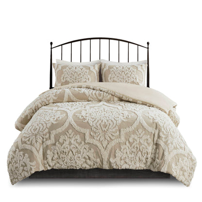 Viola 3 piece Tufted Cotton Chenille Damask Comforter Set