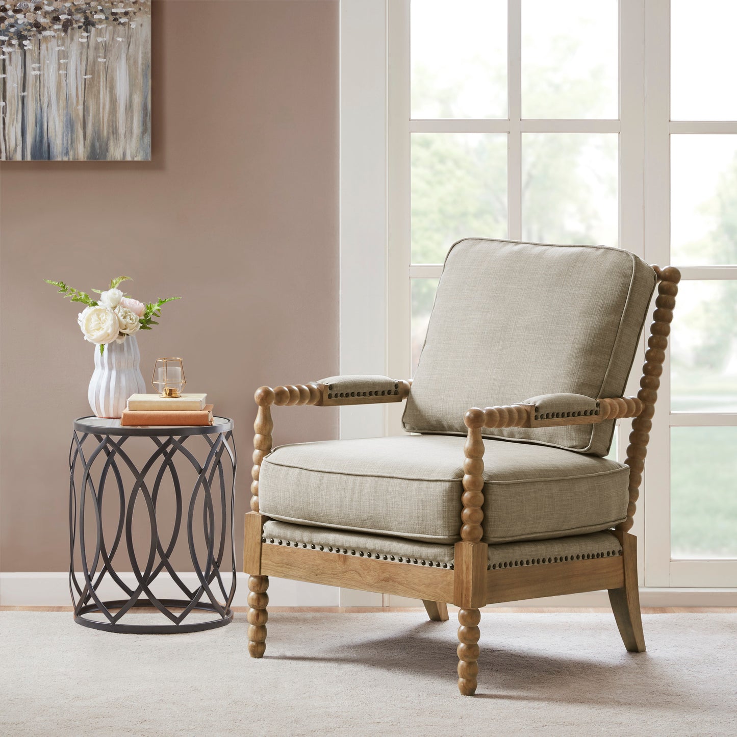 Donohue Turned Spindle Wood Accent Armchair