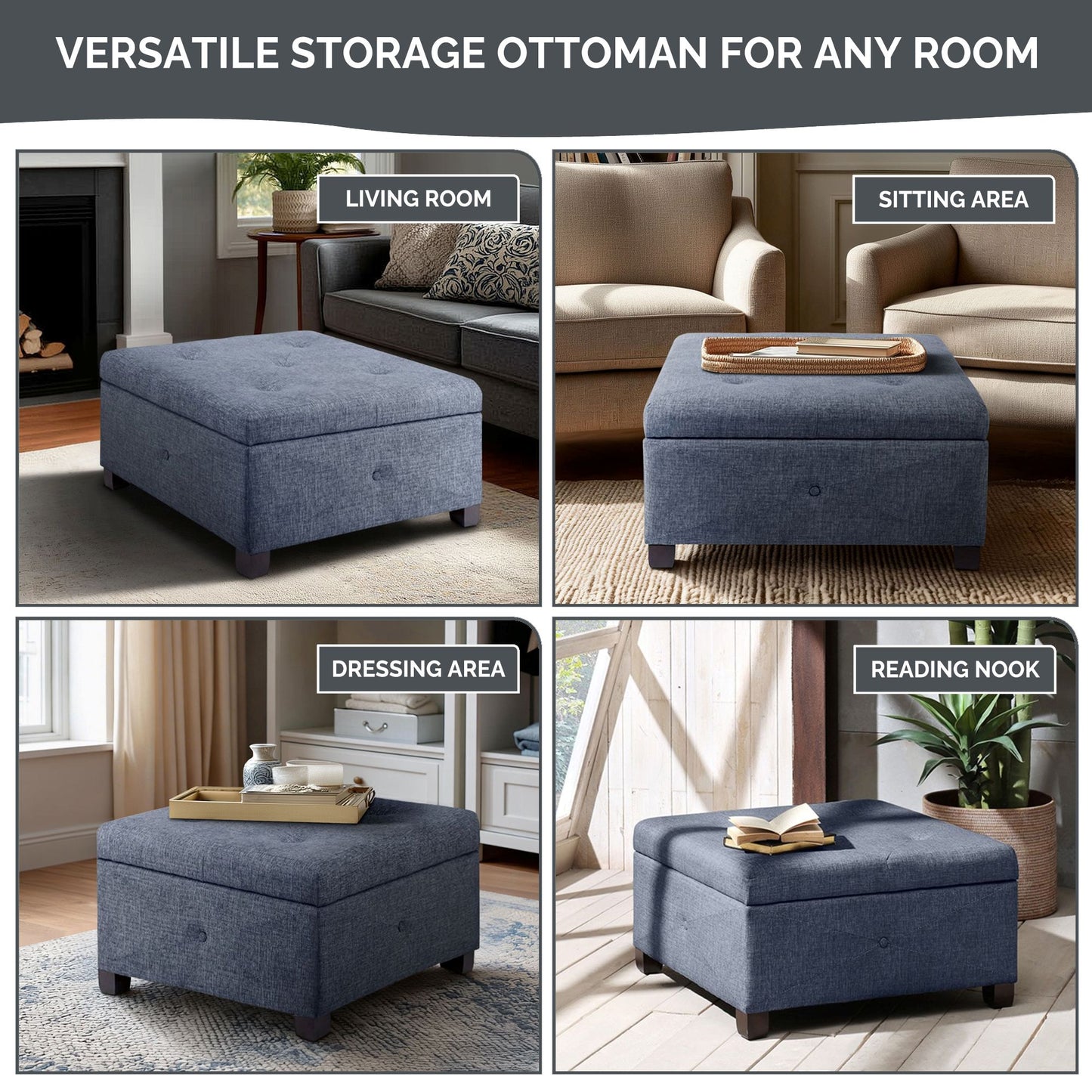 Della Upholstered Soft-Close Lid Ottoman