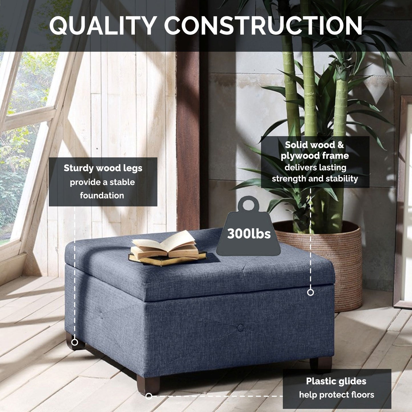 Della Upholstered Soft-Close Lid Ottoman