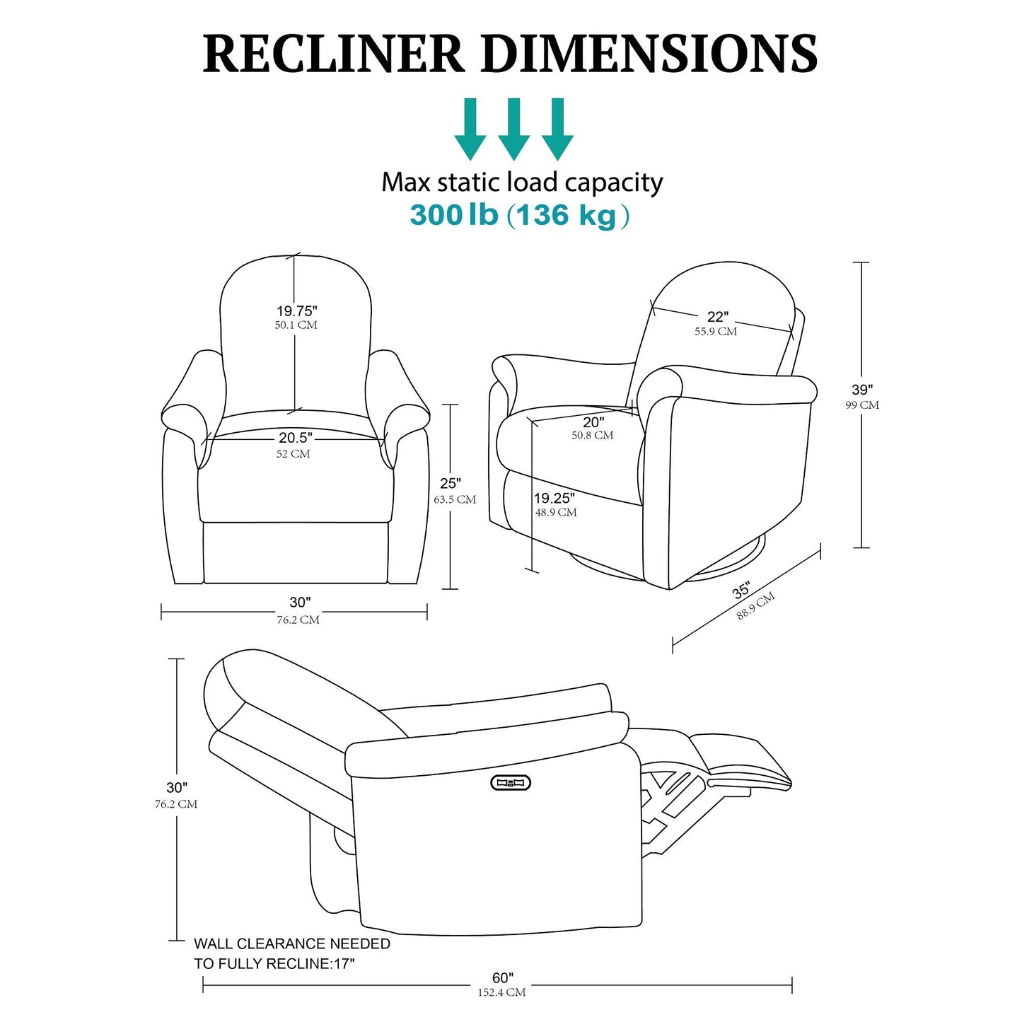 Elio Power Recliner 3-in-1 with Swivel, Glider, Charging Station