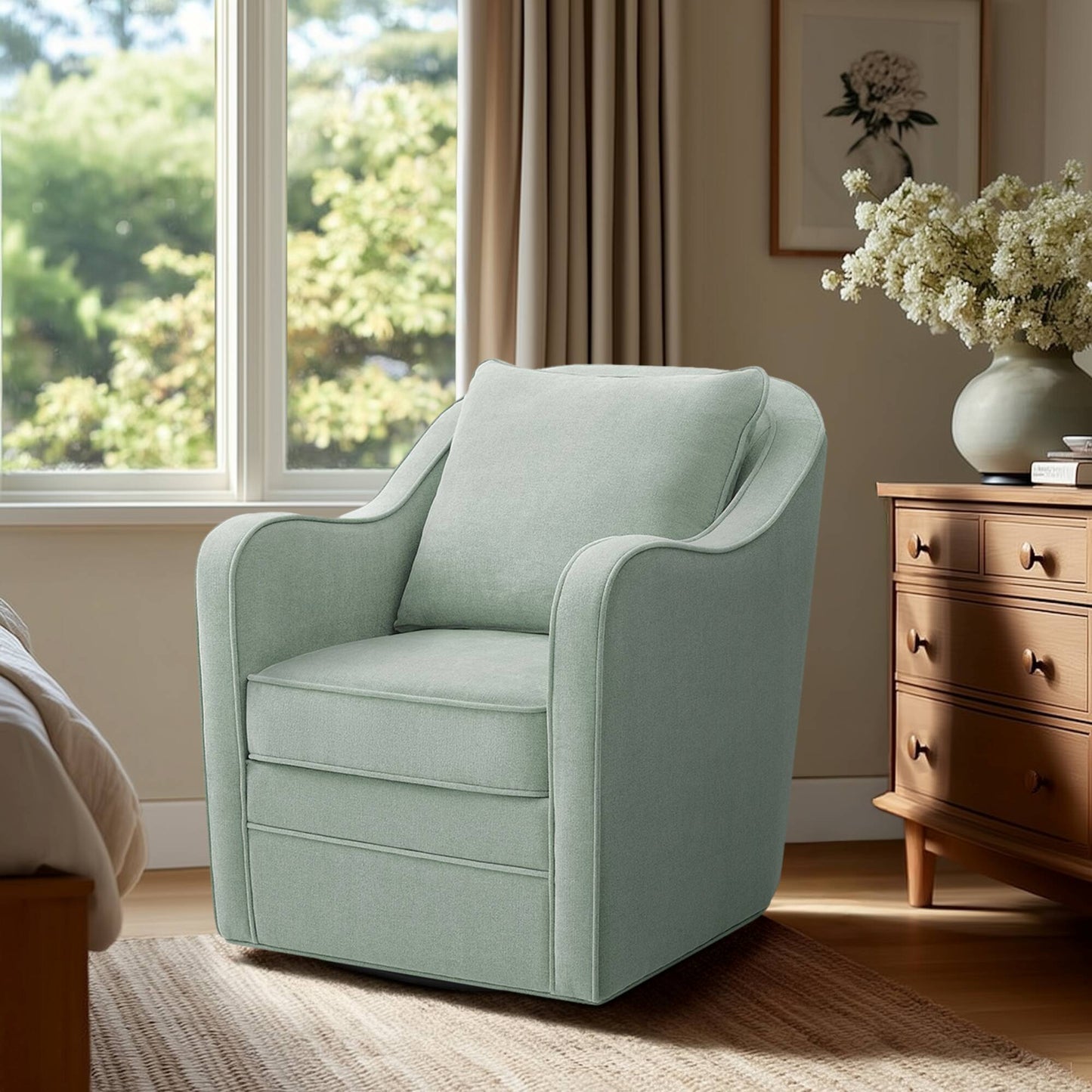 Brianne Upholstered Swivel Curved Armchair