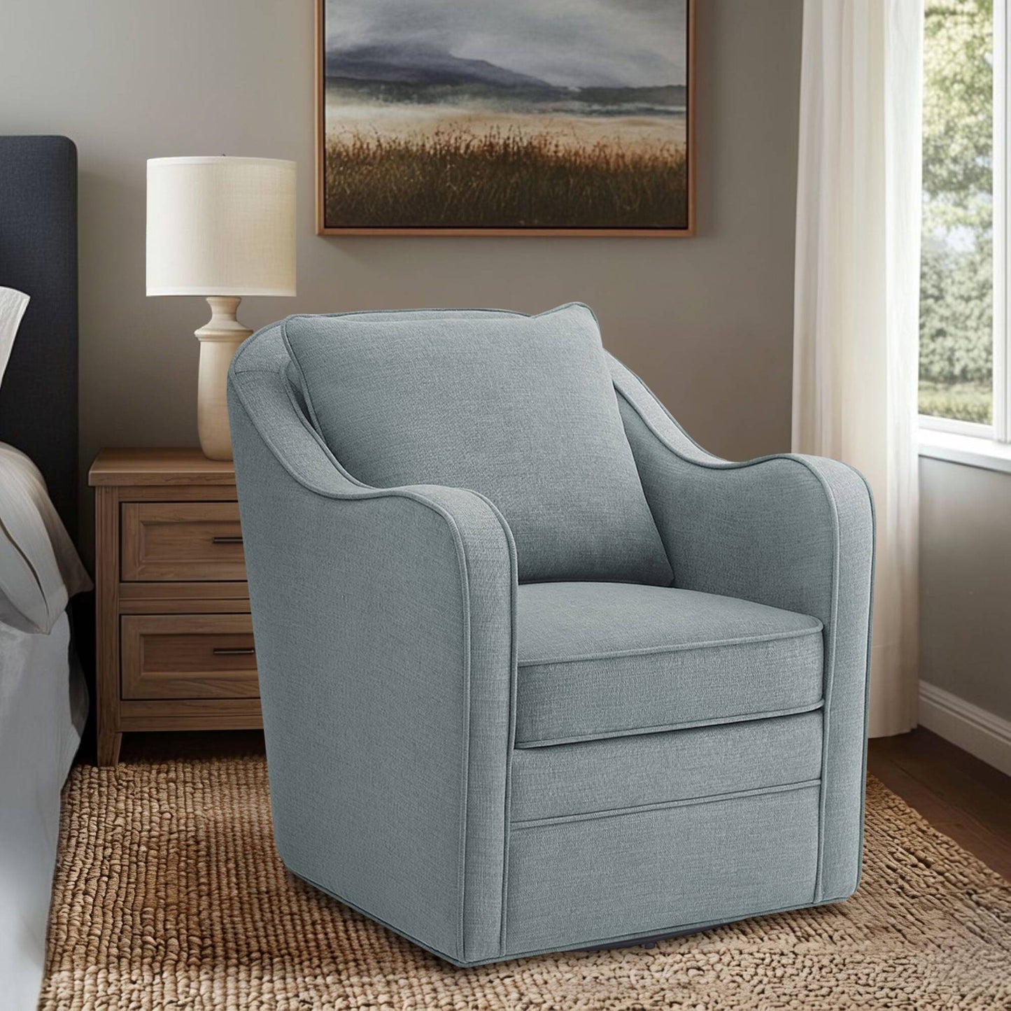 Brianne Upholstered Swivel Curved Armchair