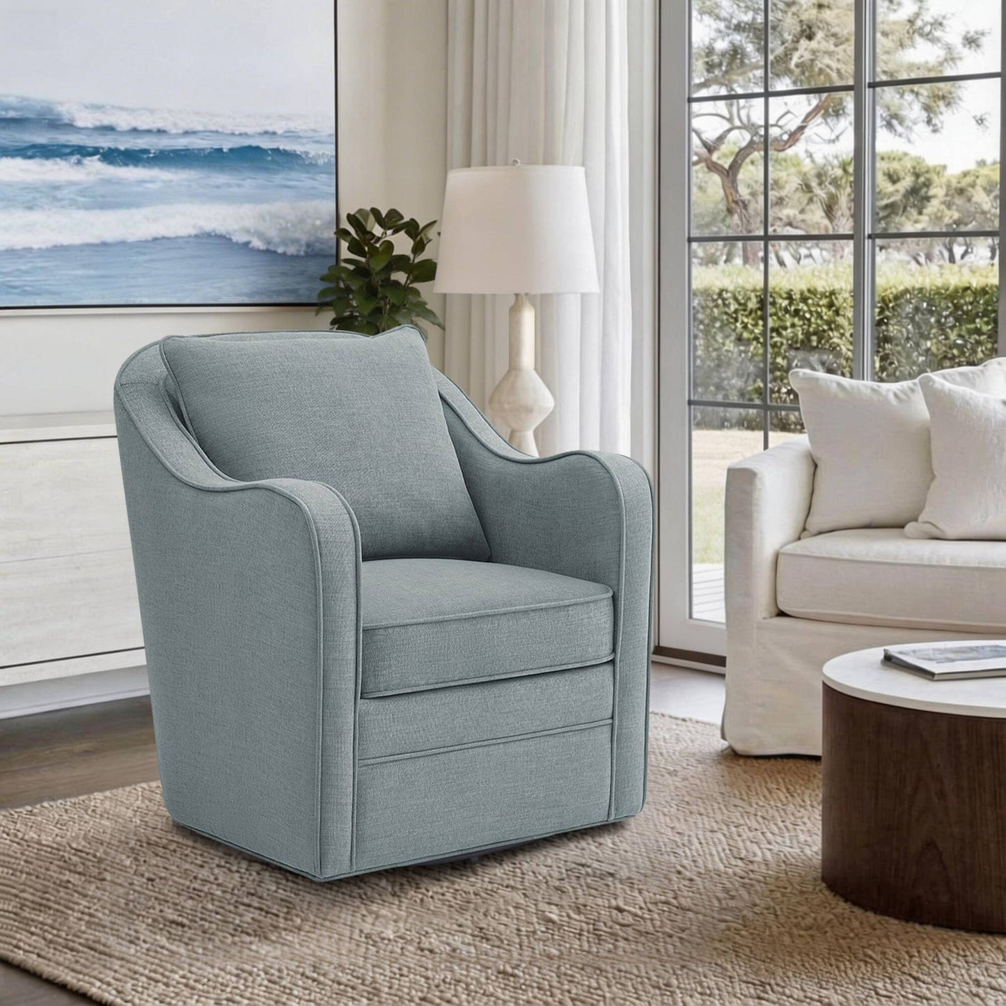 Brianne Upholstered Swivel Curved Armchair