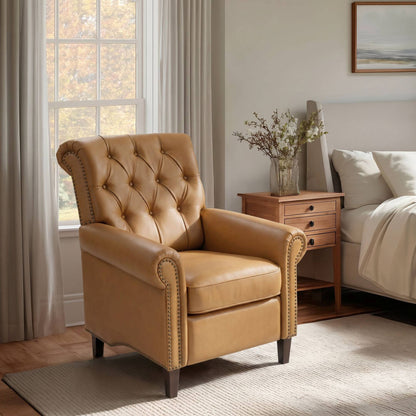 Aidan Upholstered Manual Push Back Recliner Chair with Nailheads