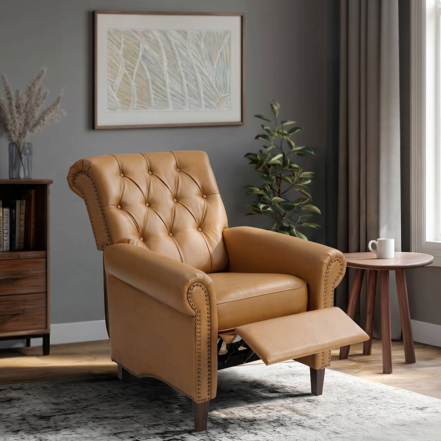 Aidan Upholstered Manual Push Back Recliner Chair with Nailheads