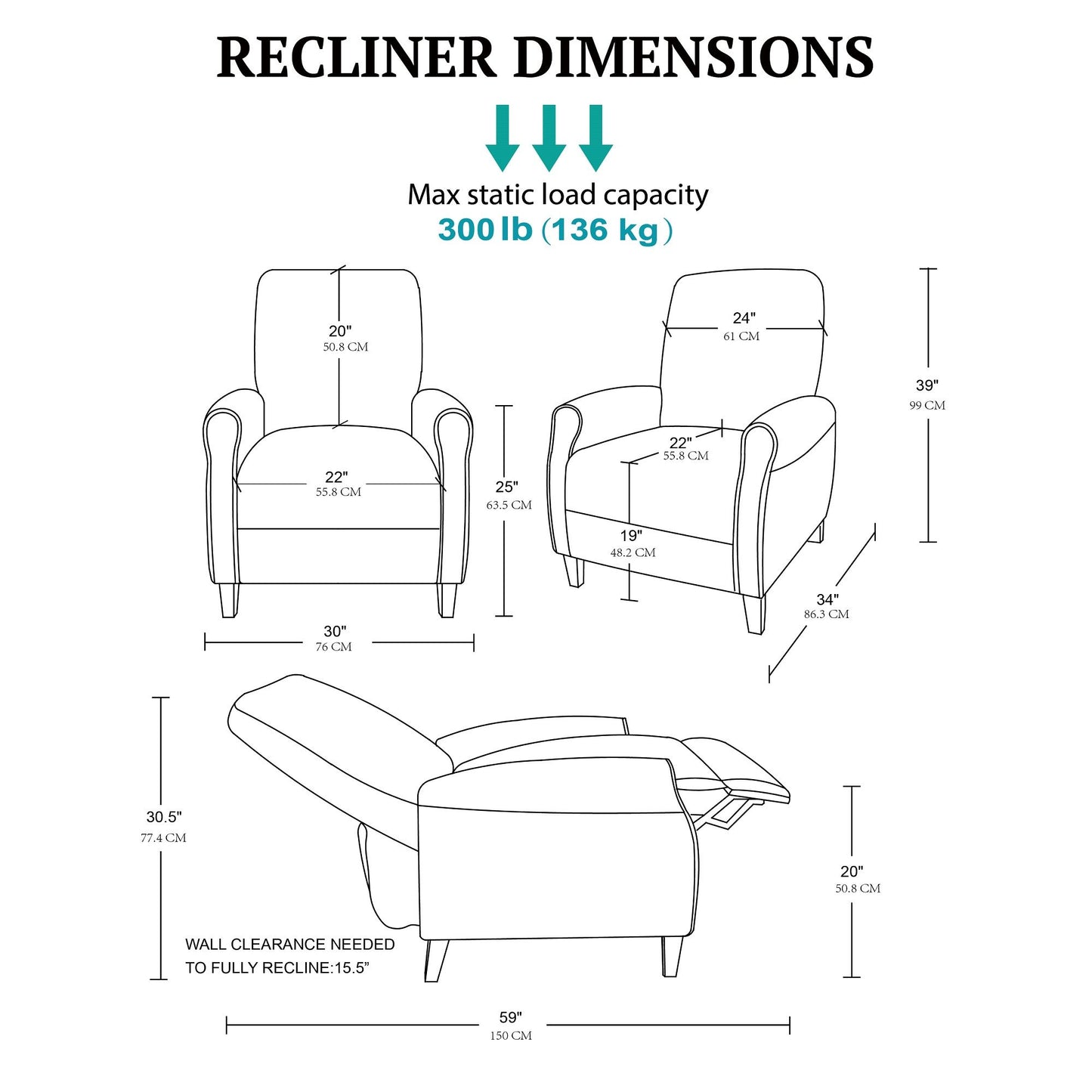 Marena Upholstered Manual Push Back Recliner