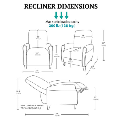 Marena Upholstered Manual Push Back Recliner
