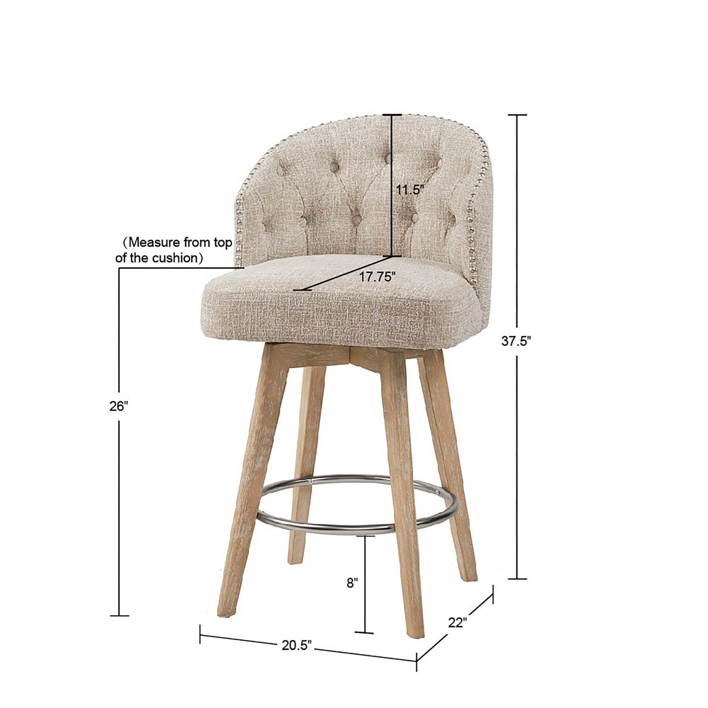 Onyx Upholstered 360 Degree Swivel Counter Stool 26" H