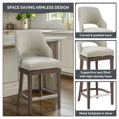 Jillian Upholstered Counter Stool with Cutout Back Design and Swivel Seat