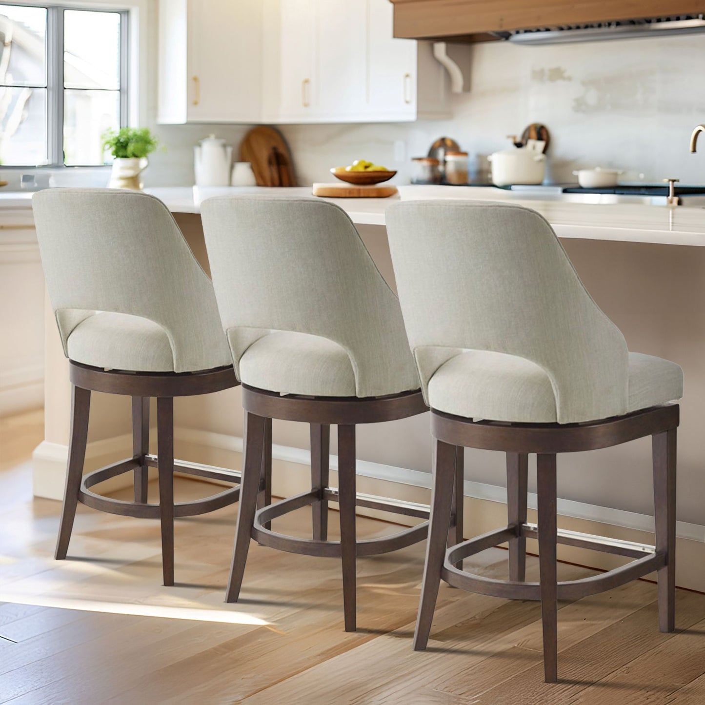 Jillian Upholstered Counter Stool with Cutout Back Design and Swivel Seat