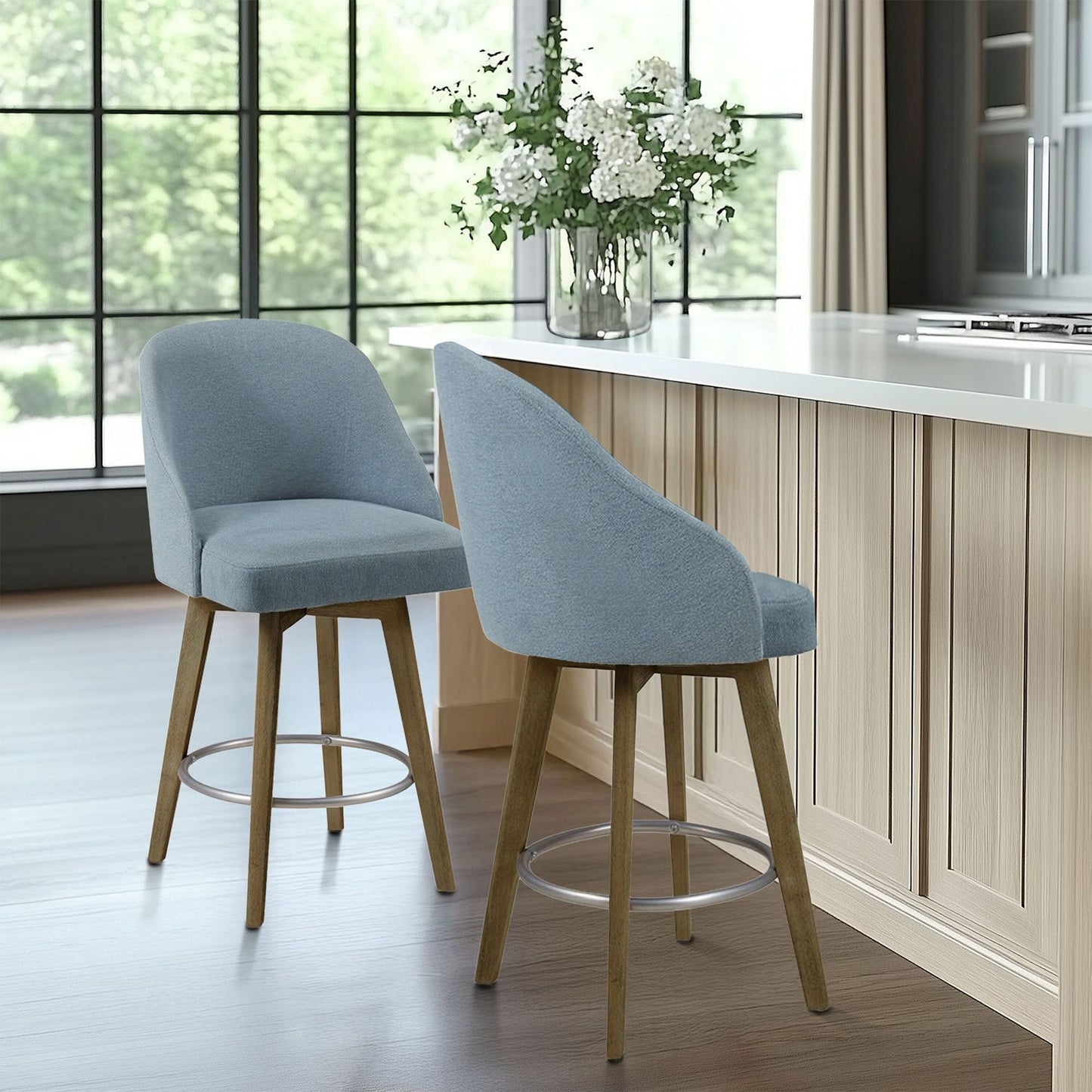Pearce Swivel Upholstered Counter Stool (25.75'') with Solid Wood Legs & Metal Footrest
