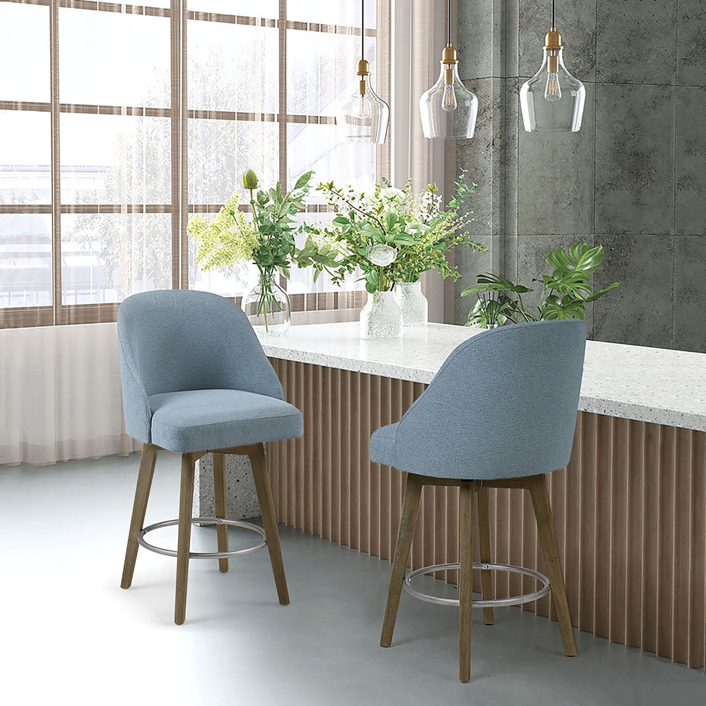 Pearce Swivel Upholstered Counter Stool (25.75'') with Solid Wood Legs & Metal Footrest