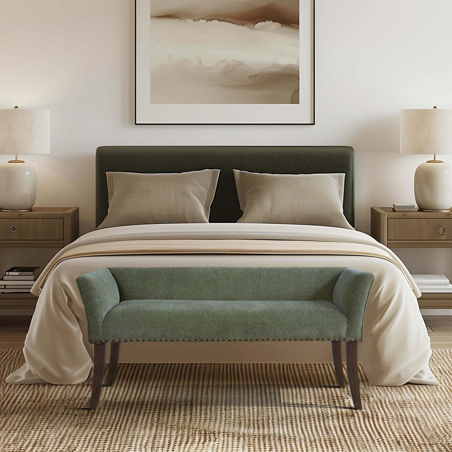 Welburn 49.5" Upholstered Bench with Back & Wood Legs