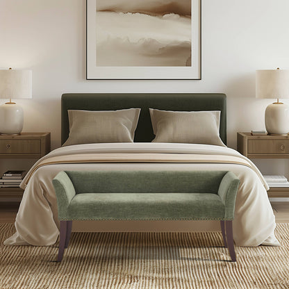 Welburn 49.5" Upholstered Bench with Back & Wood Legs