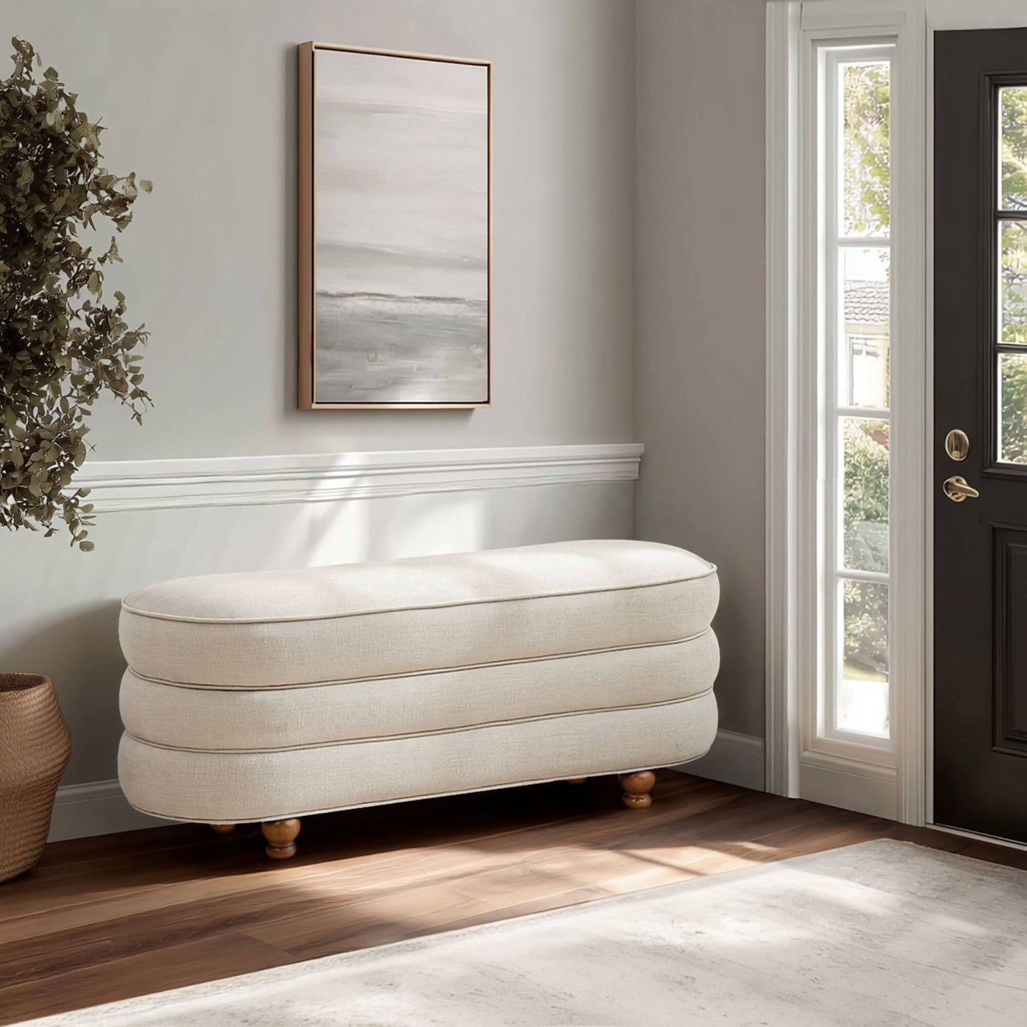 Kylan Oval Channel Storage Bench with Wooden Ball Feet