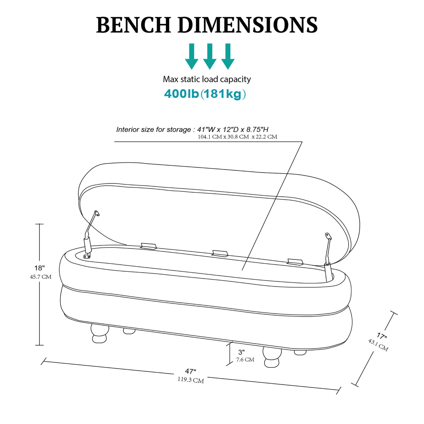 Kylan Oval Channel Storage Bench with Wooden Ball Feet
