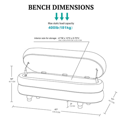 Kylan Oval Channel Storage Bench with Wooden Ball Feet