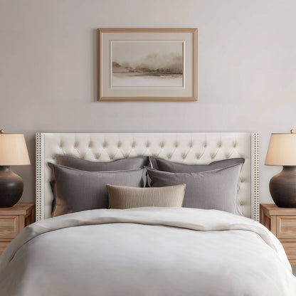 Amelia Upholstered Wingback Headboard with Button Tufting & Nailhead Trim