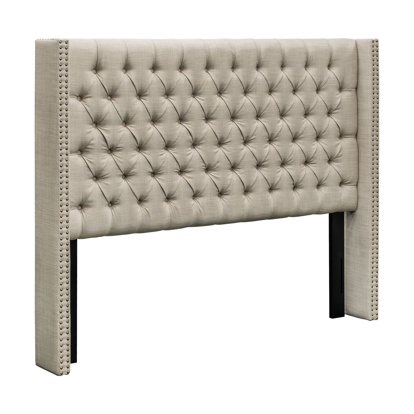 Amelia Upholstered Wingback Headboard with Button Tufting & Nailhead Trim