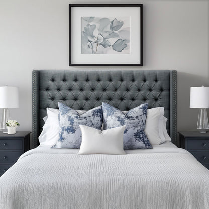 Amelia Upholstered Wingback Headboard with Button Tufting & Nailhead Trim