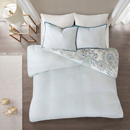 Isla 3 Piece Cotton Floral Printed Reversible Duvet Cover Set