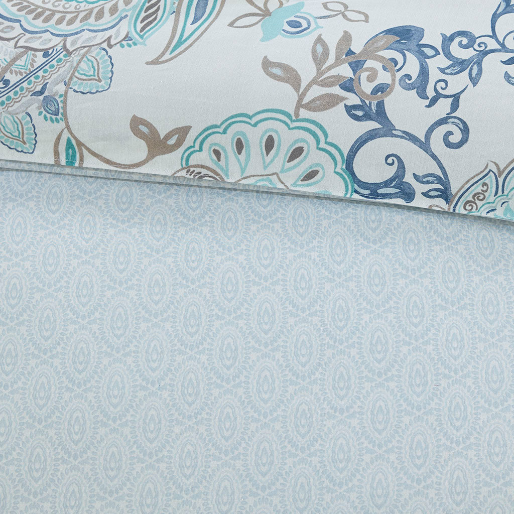 Isla 3 Piece Cotton Floral Printed Reversible Duvet Cover Set