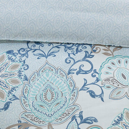 Isla 3 Piece Cotton Floral Printed Reversible Duvet Cover Set